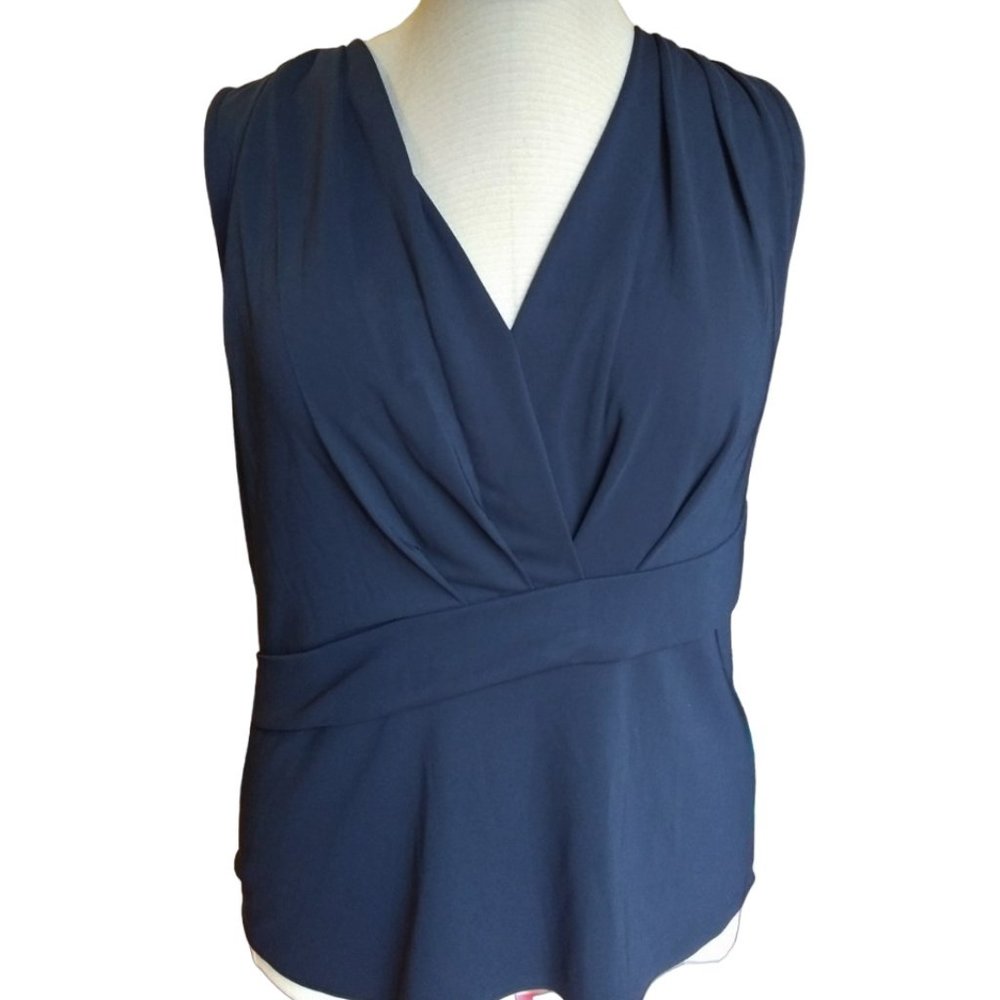 Banana Republic Navy Sleeveless Asymmetrical Blouse, Size L